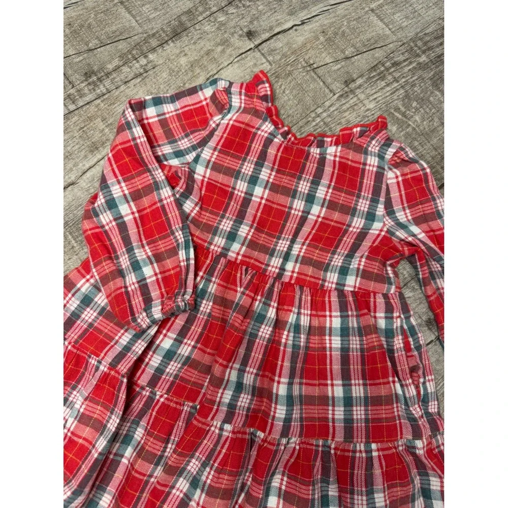 Toddler Girls Red Plaid Tiered Long Sleeve Holiday Dress 2T